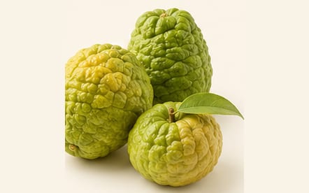 Green wrinkle-skinned atranj (citron) fruits